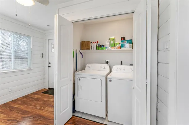 a utility room with dryer and washer