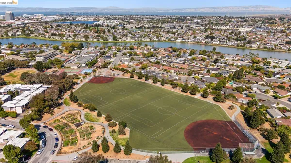 an aerial view of a residential houses
