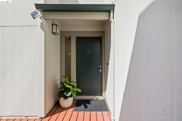 a view of a hallway with a flower pot