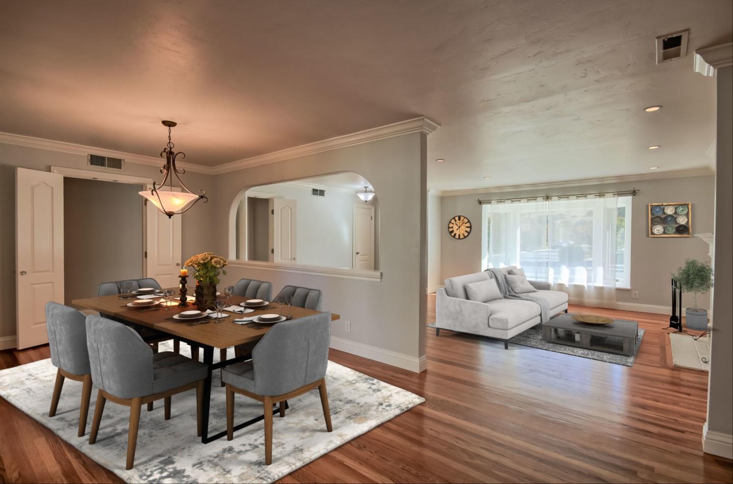22305 Montera Drive Salinas, CA 93908 - Photo 8 of 20 a dining room with furniture wooden floor a rug and a chandelier