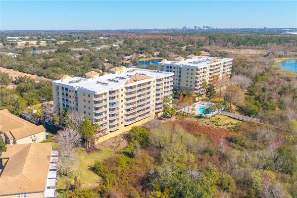 a city view with tall buildings