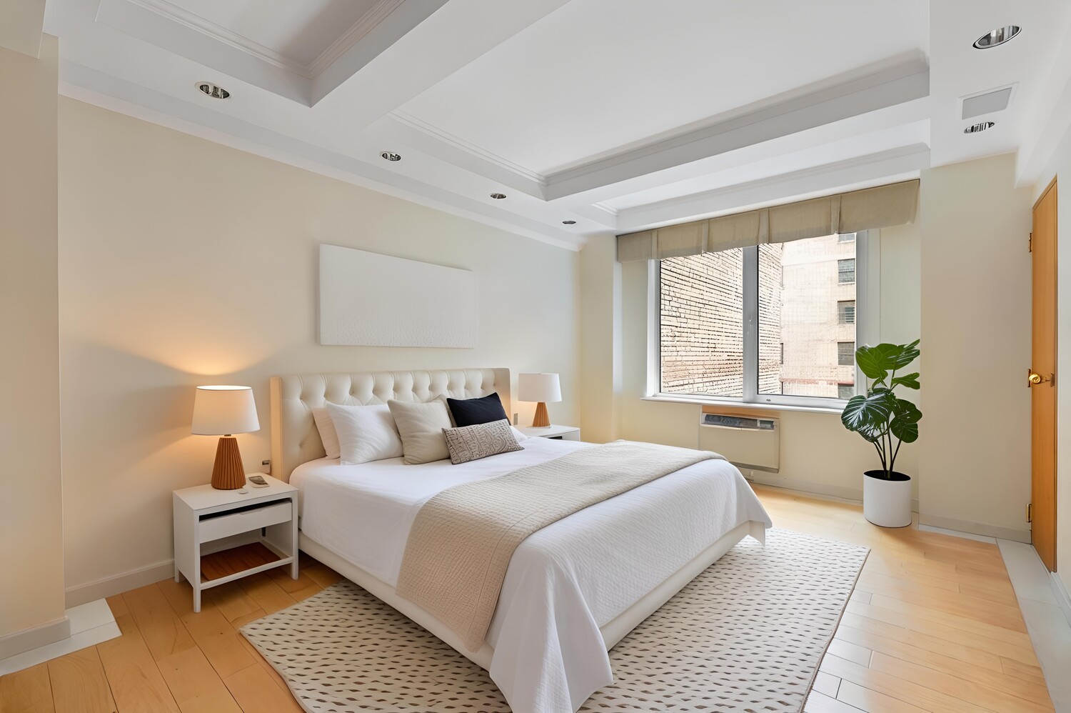 120 Central Park South, Unit 6AB Manhattan, NY 10019 - Photo 4 of 10 a bedroom with a large bed lamp and a potted plant