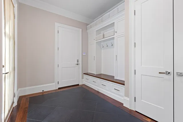 an empty room with mirror