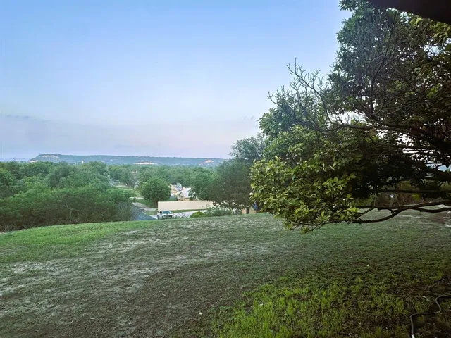 a view of a field with an trees
