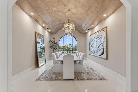 a dining room with window