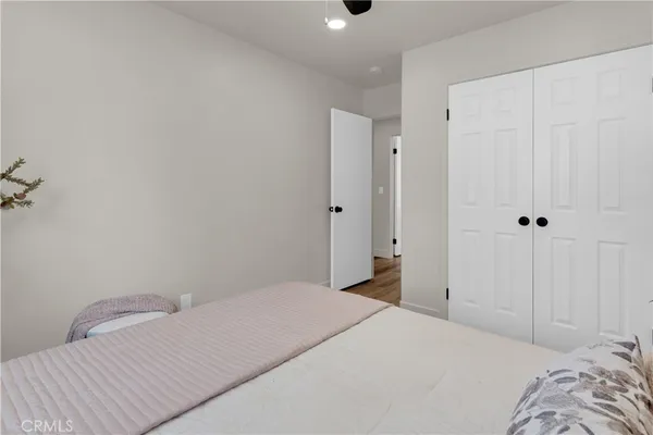 a view of a big room with windows and closet