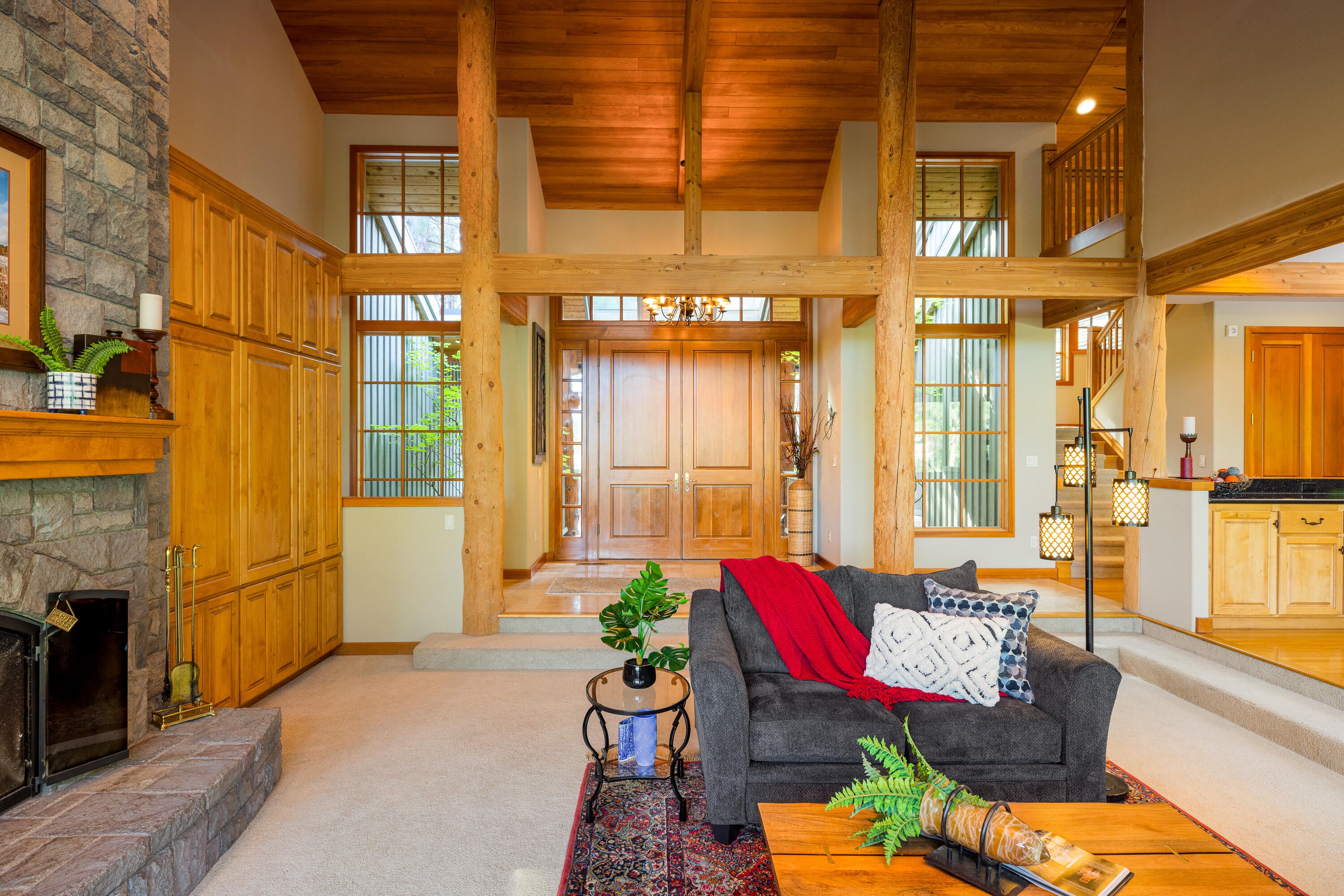 70331 Willow Herb, Unit GM205 Black Butte Ranch, OR 97759 - Photo 28 of 75 High Vaulted ceilings, log pillars and open beams with beautiful natural wood paneling