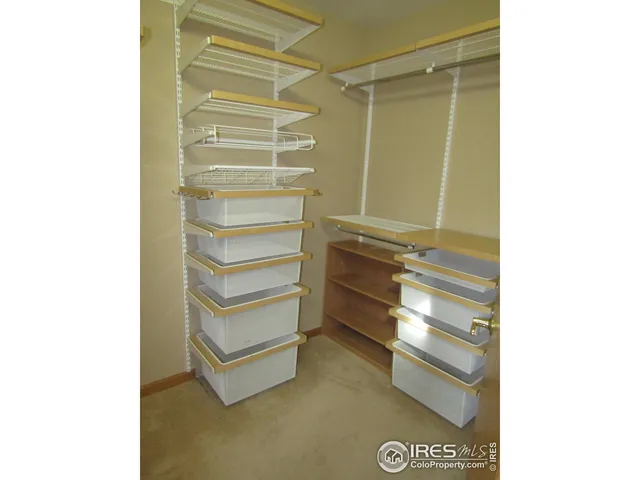 a view of walk in closet with empty racks