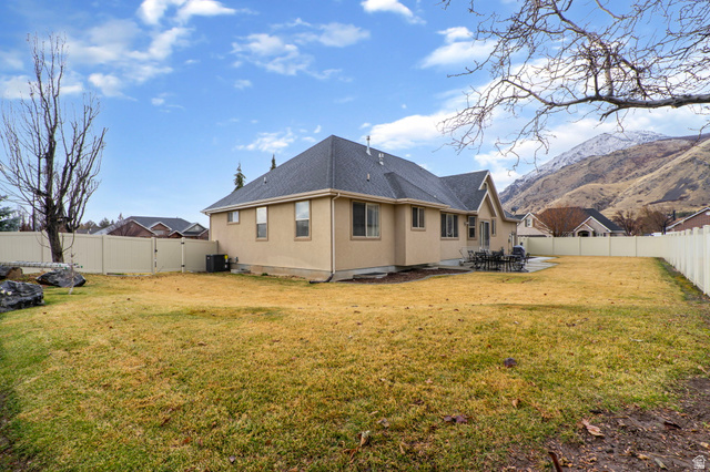 557 South 1470th Street East Springville, UT 84663 - Photo 36 of 46 Rear view of house featuring a fenced backyard, a patio, a gate, and roof with shingles