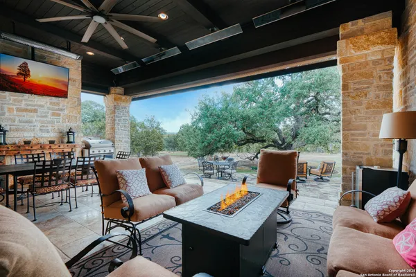 a outdoor living space with furniture and garden view