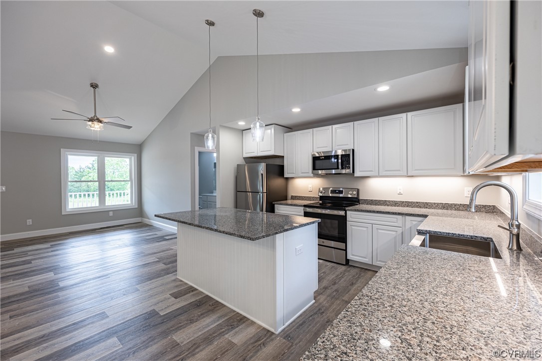 5489 Hardtimes Road Prospect, VA 23960 - Photo 12 of 30 a kitchen with stainless steel appliances granite countertop a sink a stove top oven a counter space and cabinets