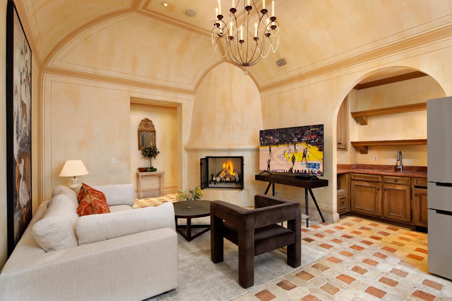 241 Polhemus Avenue Atherton, CA 94027 - Photo 14 of 18 a living room with furniture a fireplace and a flat screen tv