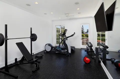 a view of a room with gym equipment