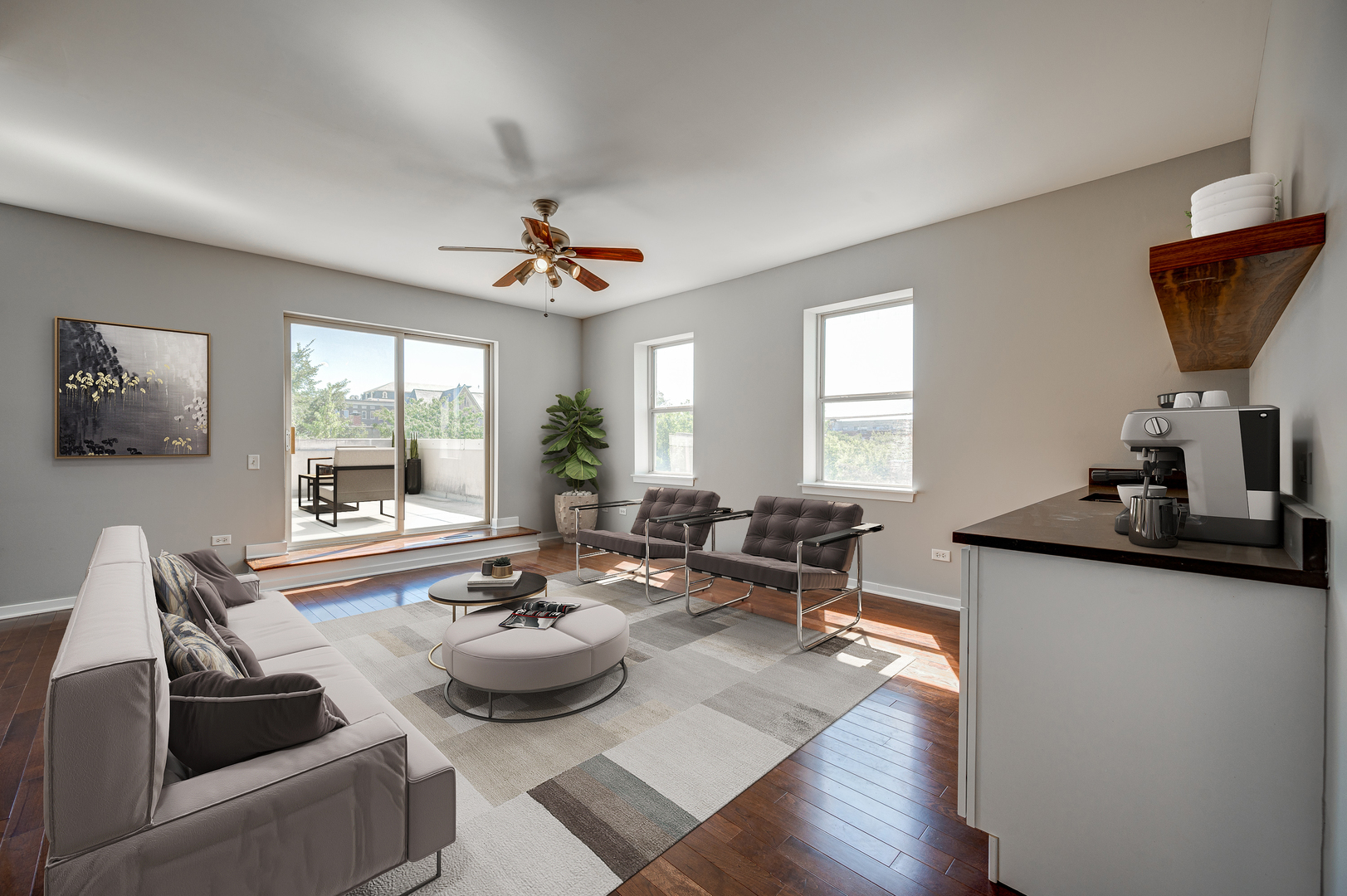 1038 South Racine Avenue, Unit 301 Chicago, IL 60607 - Photo 17 of 24 a living room with furniture and a flat screen tv