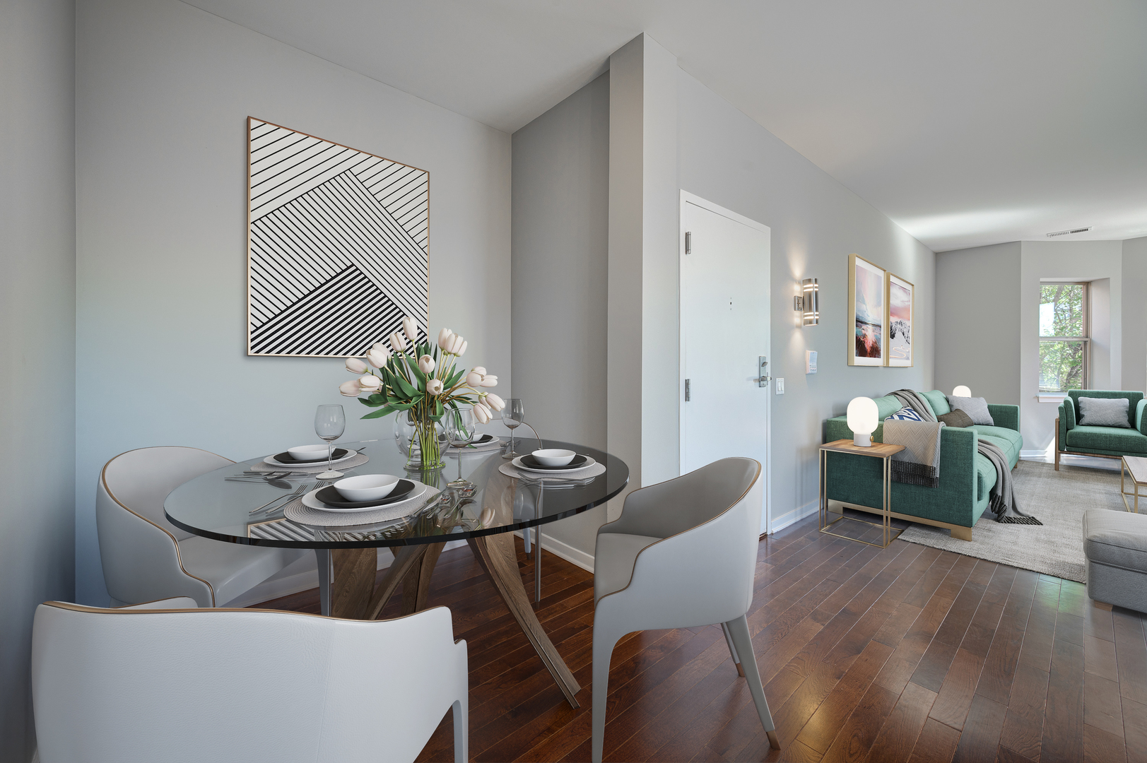 1038 South Racine Avenue, Unit 301 Chicago, IL 60607 - Photo 4 of 24 a view of a dining room with furniture and wooden floor