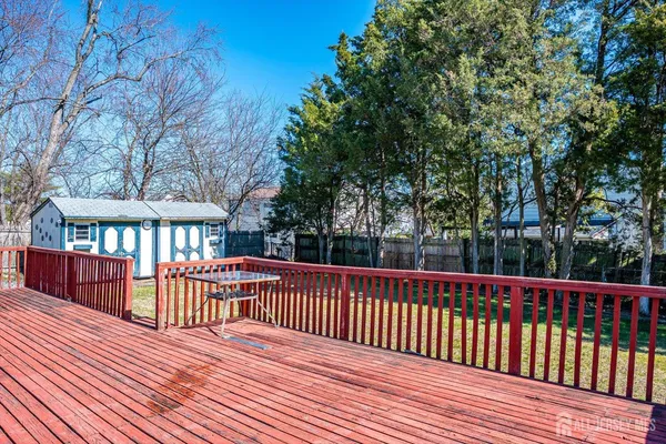 a view of a wooden roof deck