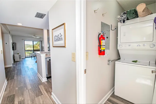 a storage room with washer and dryer