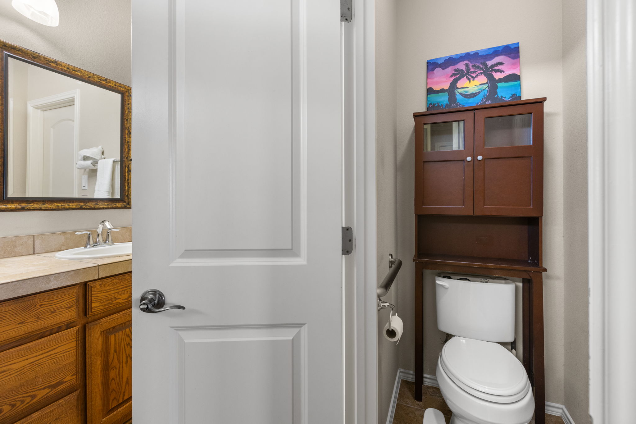 221 Blossom Valley Streme Buda, TX 78610 - Photo 28 of 40 a bathroom with a toilet a sink and a mirror
