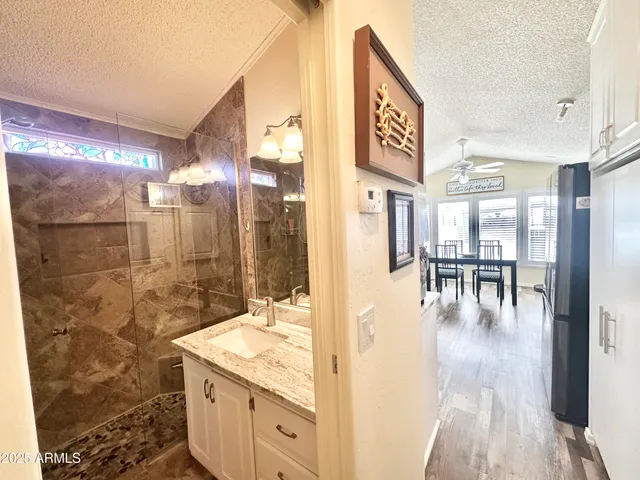 a front view of a house with patio