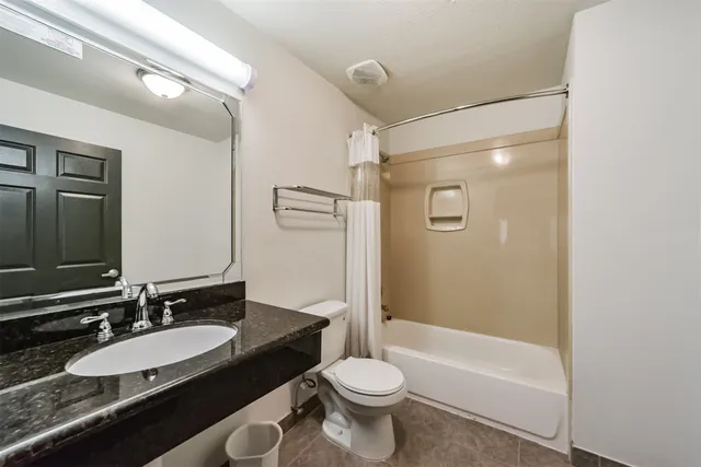 a bathroom with a sink a toilet and a mirror