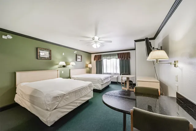 a bedroom with a bed and window