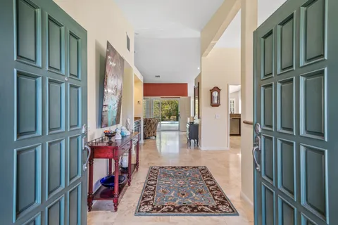 a dining room with furniture