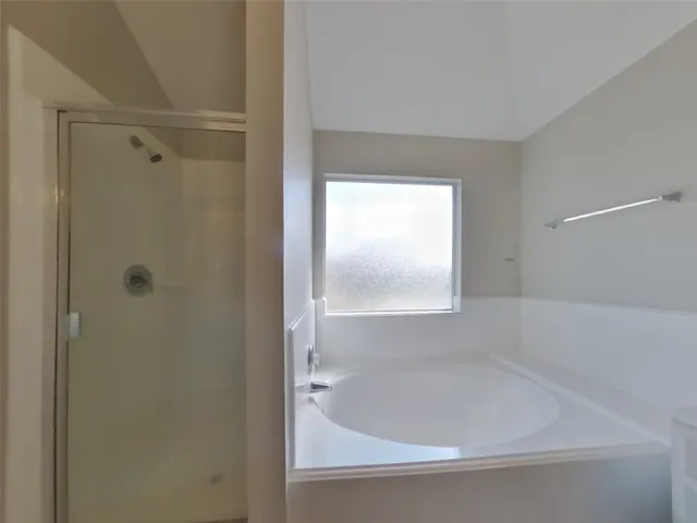a bathroom with a bathtub