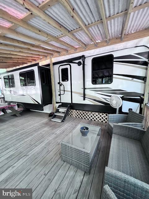 a view of a garage with furniture