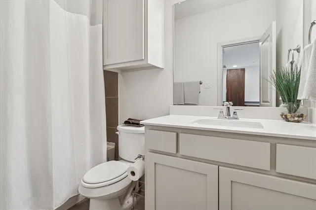a bathroom with a sink toilet and vanity