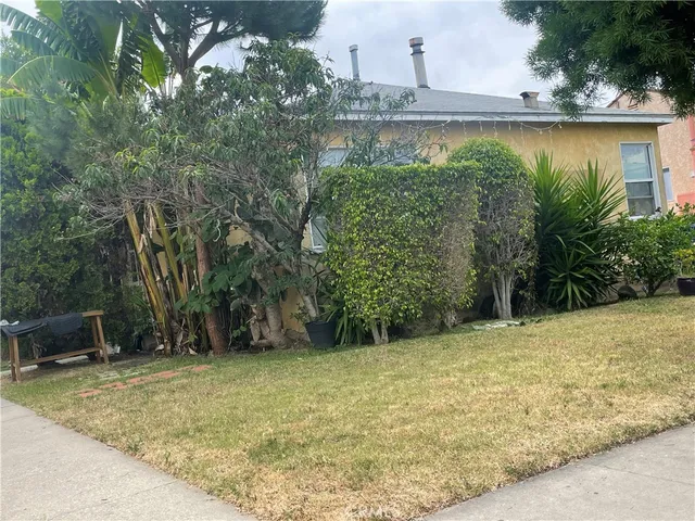 a view of a backyard with plants and lake view