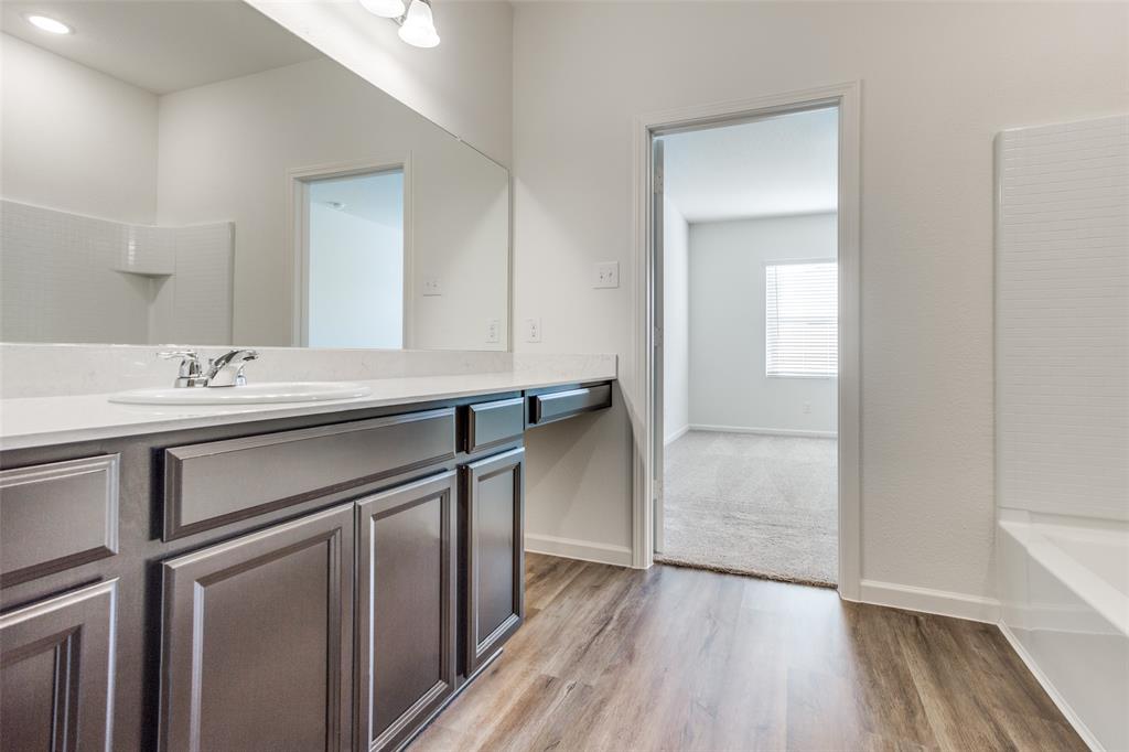 1819 Wolf Run Anna, TX 75409 - Photo 10 of 11 Bathroom vanity featuring a single undermount sink, a chrome faucet, and an expansive mirror