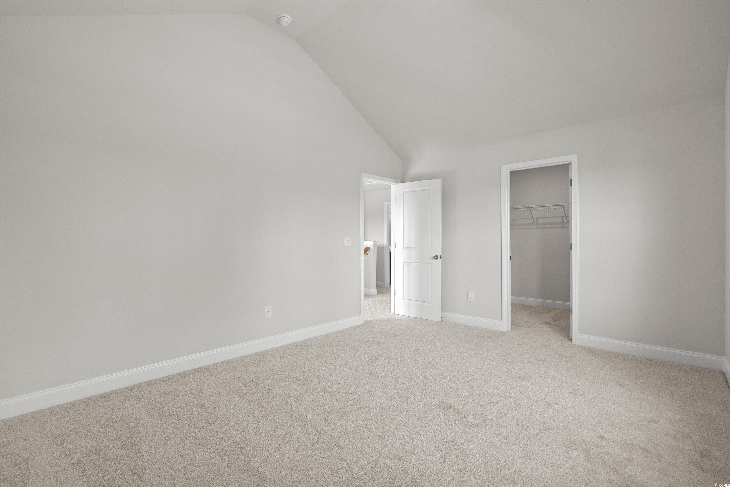 3013 Spain Lane Conway, SC 29527 - Photo 33 of 40 Unfurnished bedroom featuring a walk in closet, lofted ceiling, and light colored carpet