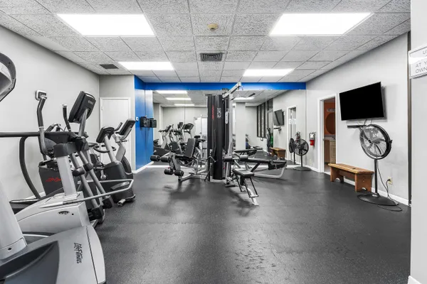 a view of a room with gym equipment