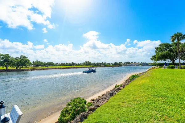 a view of a lake from a city