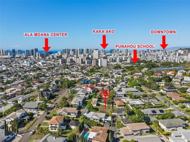 an aerial view of house with yard