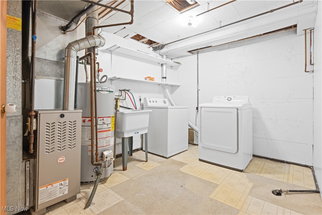 1574 Faye Road Akron, OH 44306 - Photo 31 of 45 Laundry room featuring gas water heater and washing machine and clothes dryer