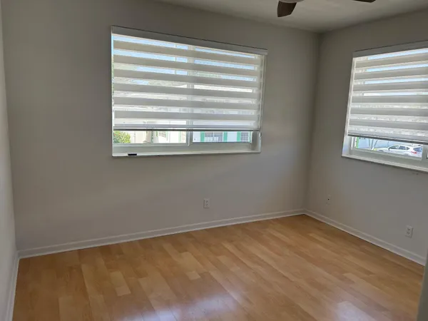 a view of a room with a window