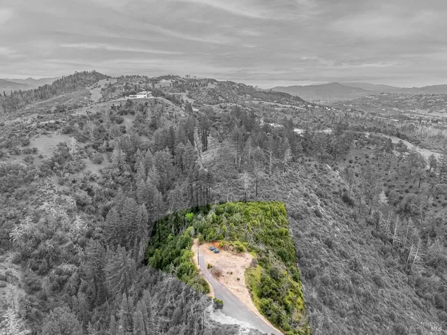 a view of a yard with a mountain