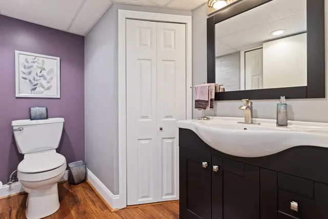 a bathroom with a toilet a sink and mirror