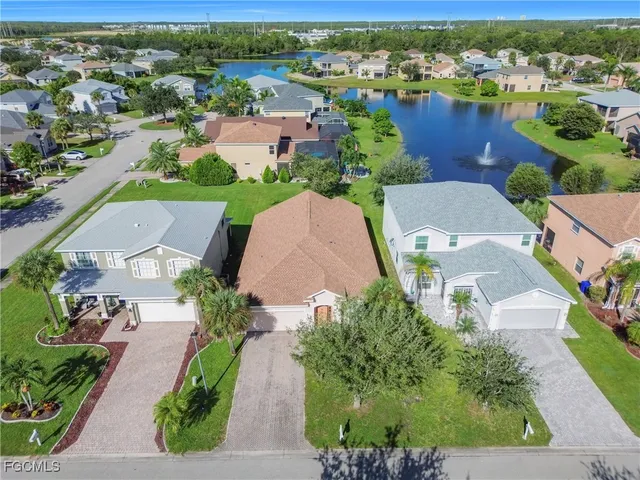 an aerial view of a house with a garden