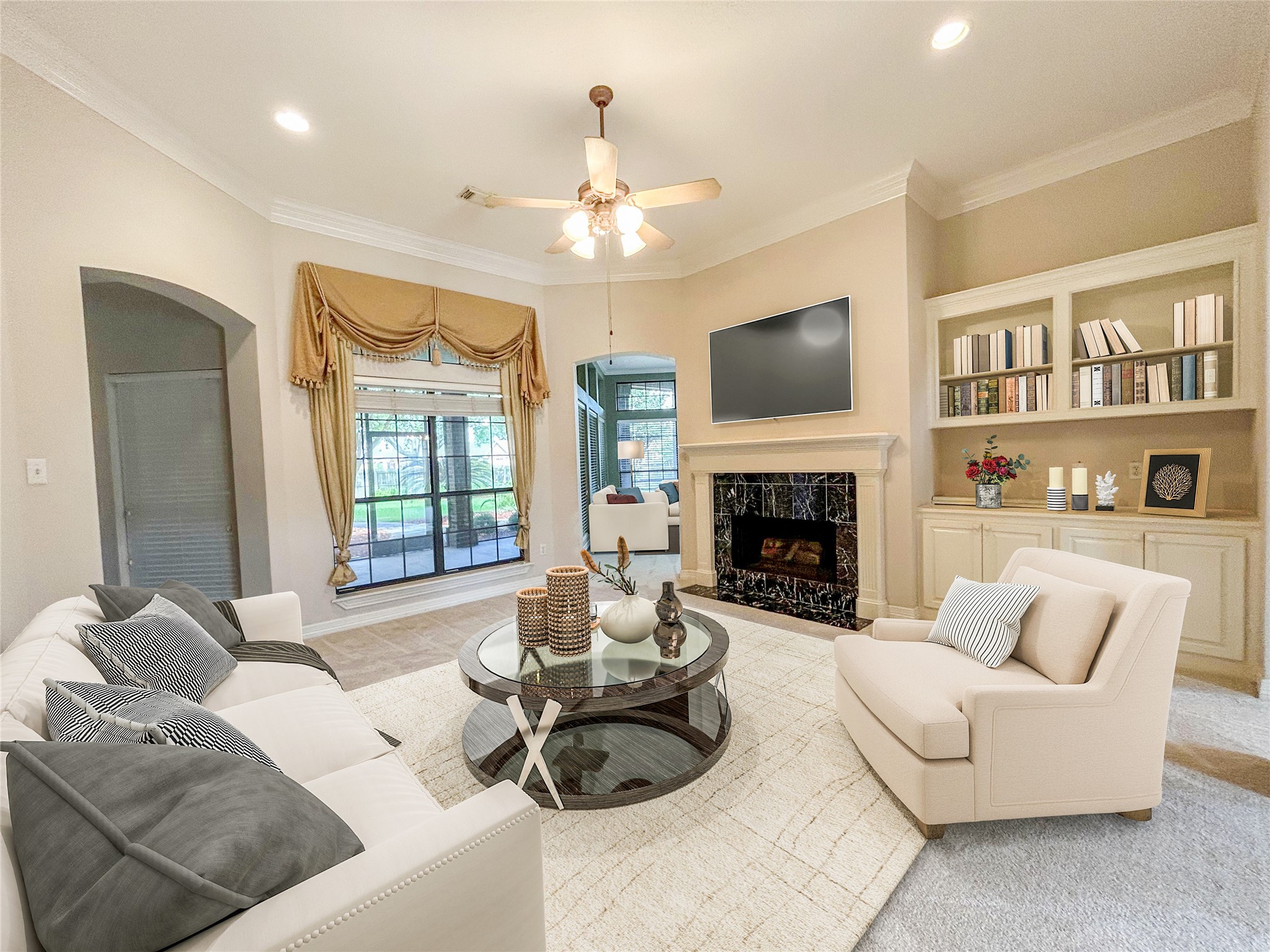 606 Walnut Street Lake Jackson, TX 77566 - Photo 2 of 43 a living room with furniture fireplace and flat screen tv