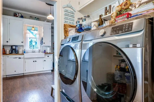 a utility room with dryer and washer