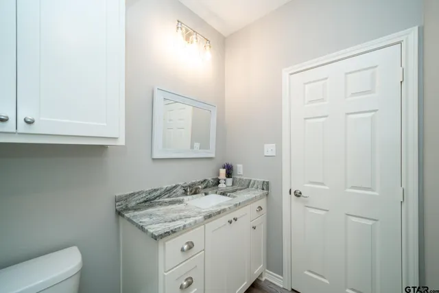 a bathroom with a shower and a toilet