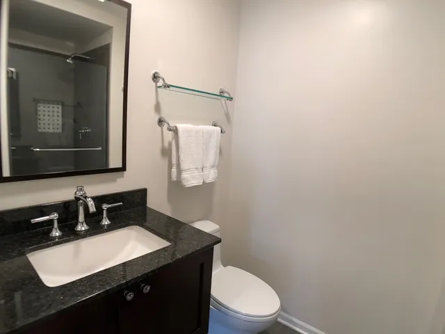 a bathroom with a toilet a sink and mirror