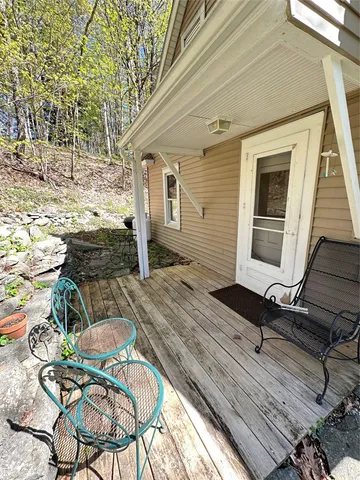 a view of a park with large trees