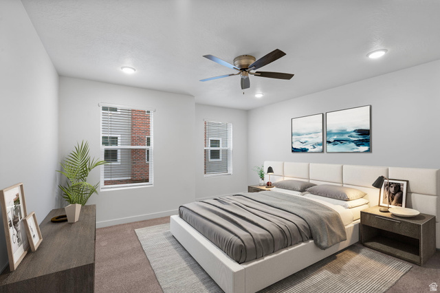449 West 980th South Ogden, UT 84404 - Photo 11 of 23 Bedroom featuring neutral-toned walls, recessed lighting, and a ceiling fan