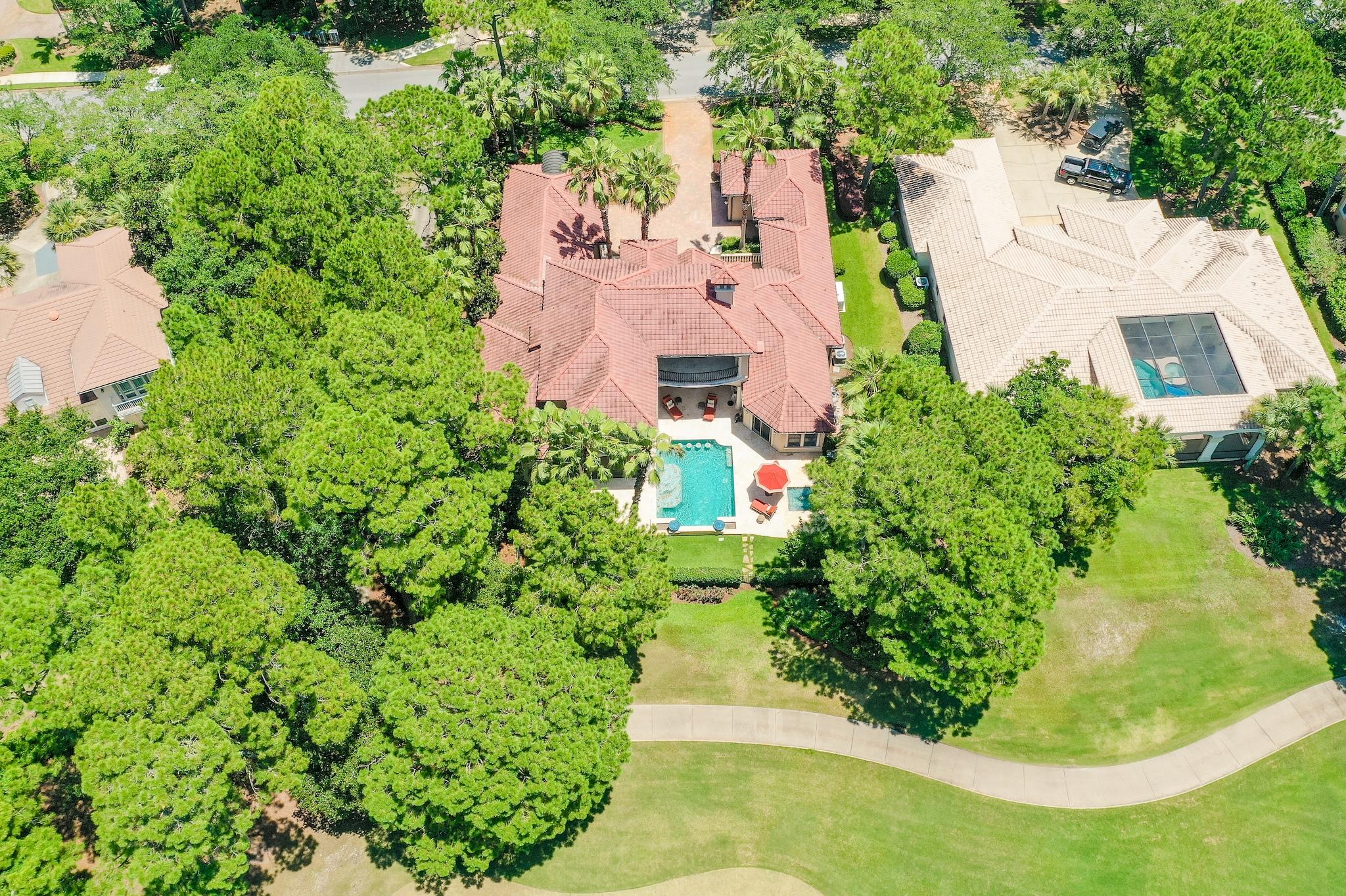 2902 Pine Valley Road Miramar Beach, FL 32550 - Photo 70 of 89 an aerial view of a house with garden space and trees