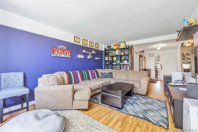 a living room with furniture and a rug