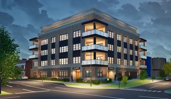 a tall building sitting on the side of a street