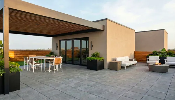 a view of living room with patio furniture and a potted plant